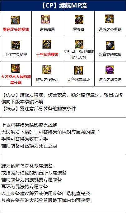 DNF复仇者110级装备选择详解：MP流、续航MP流与半魔基础流