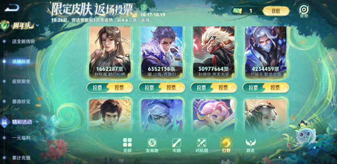 王者荣耀9周年返场皮肤投票结果公布，人气皮肤限时返场